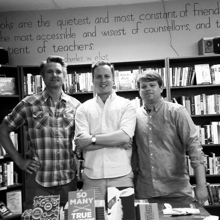 Group photo from our last night of leg 1, at Beaverdale Books in Des Moines.